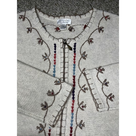 Christopher & Banks Full Zip Up Cardigan Sweater Knitted Oatmeal Size Medium - Picture 10 of 16